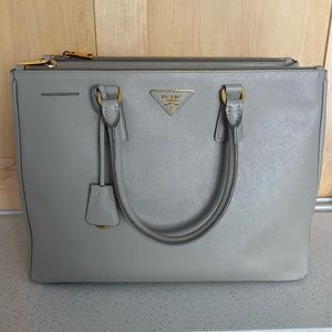 Authentic Prada Saffiano Lux Large Handbag, Gray
